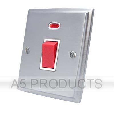 Cooker Oven Switch with Neon - Brushed Satin Victorian - Single Plate - White Insert