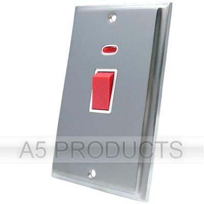 Cooker Oven Switch with Neon - Brassed Satin Victorian - Tall Plate - White Insert