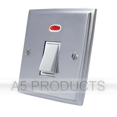 Water Heater Switch - 20 Amp Double Pole - Brushed Satin Victorian - White Insert - Plastic Rocker Switch