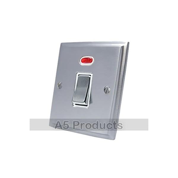 Water Heater Switch - 20 Amp Double Pole - Brushed Satin Victorian - White Insert - Metal Rocker Switch