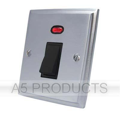 Water Heater Switch - 20 Amp Double Pole - Brushed Satin Victorian - Black Insert - Plastic Rocker Switch