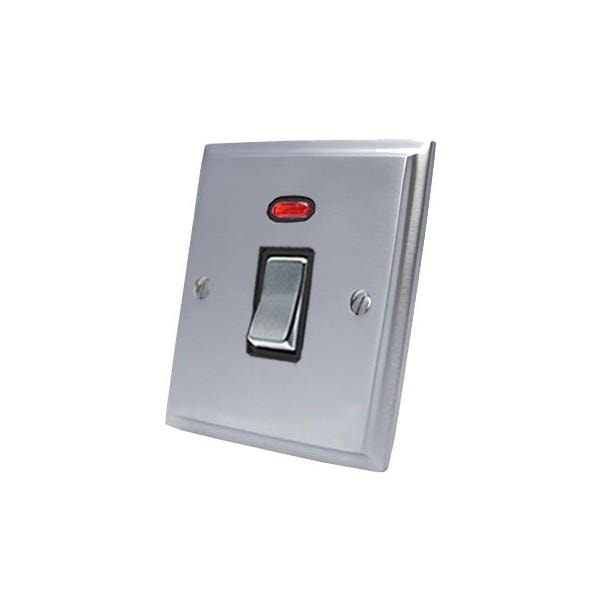 Water Heater Switch - 20 Amp Double Pole - Brushed Satin Victorian - Black Insert - Metal Rocker Switch