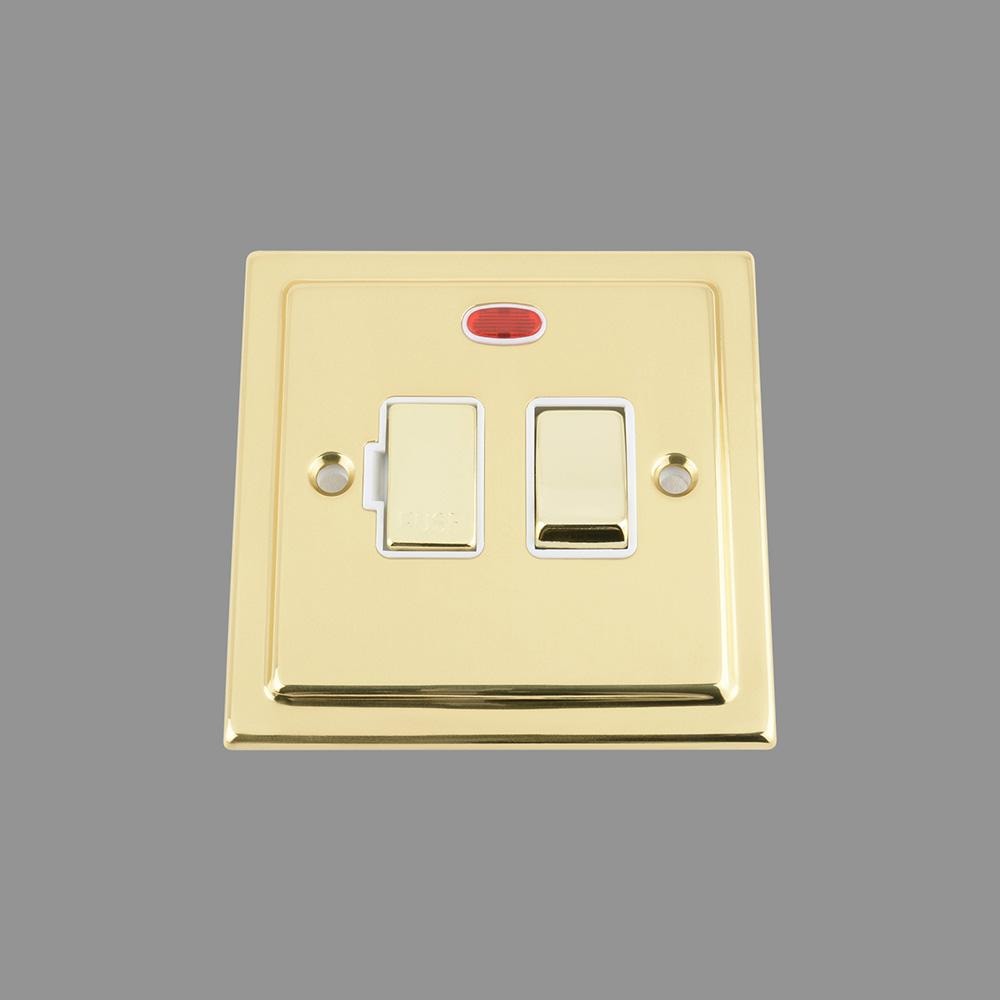 FUSED SPUR SWITCH WITH NEON 13AMP WHITE INSERT METAL ROCKER
