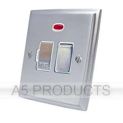 Fused Switch with Neon - Brushed Satin Victorian - White Insert - Metal Rocker Switch