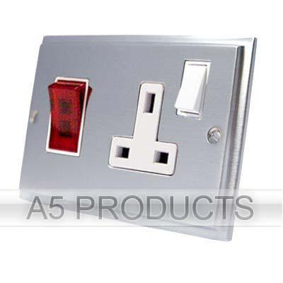 Cooker Control Unit with Neon - Brushed Satin Victorian - White Insert