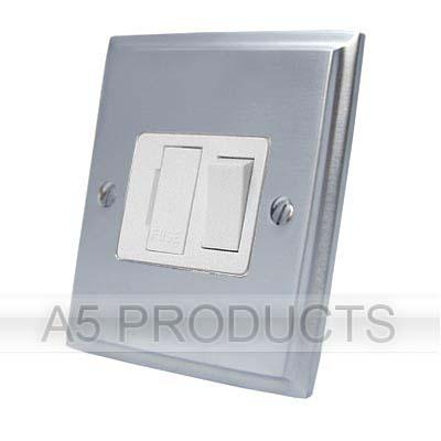 Switched Fused Spur - Brushed Satin Victorian - White Insert - Plastic Rocker Switch