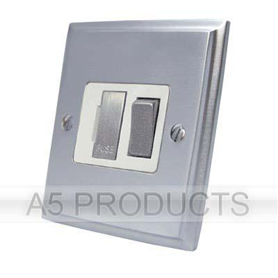 Switched Fused Spur - Brushed Satin Victorian - White Insert - Metal Rocker Switch