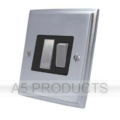 Switched Fused Spur - Brushed Satin Victorian - Black Insert - Metal Rocker Switch