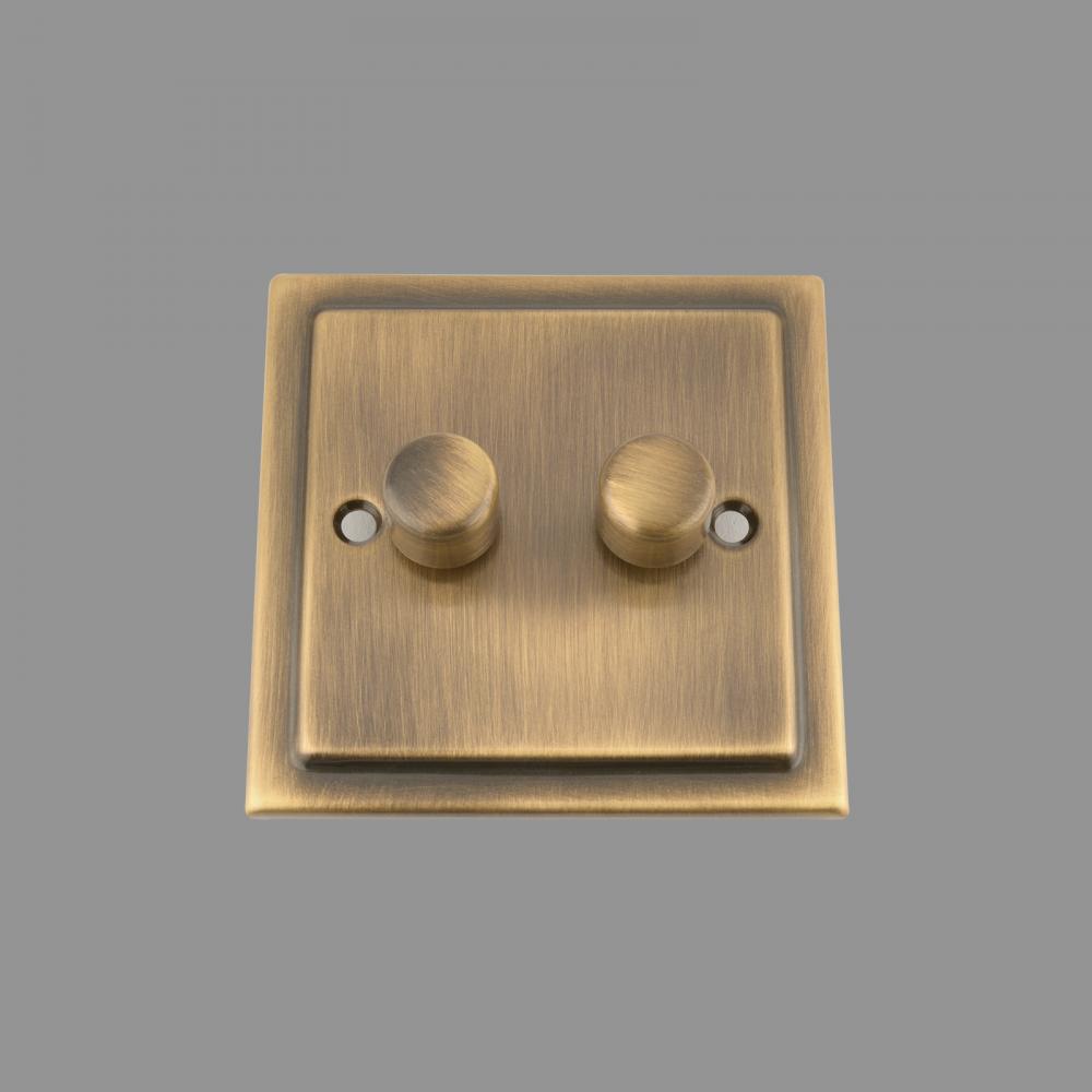 LED Dimmer Switch; Antique Brass Victorian; 2 Gang; 250W