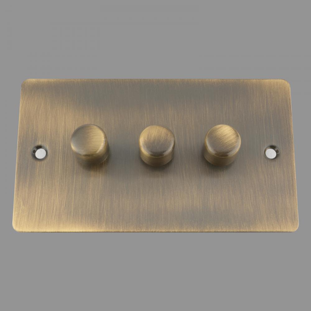 LED DIMMER SWITCH; ANTIQUE BRASS FLAT; 3 GANG; 250W