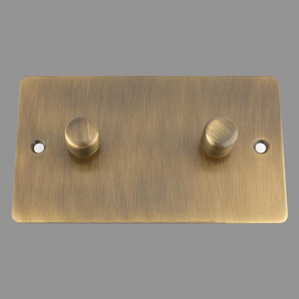 LED DIMMER SWITCH; ANTIQUE BRASS FLAT; 2 GANG; 250W (WIDE)