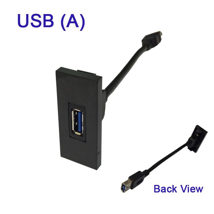 USB Type A Female Socket Grid Outlet Module - Black
