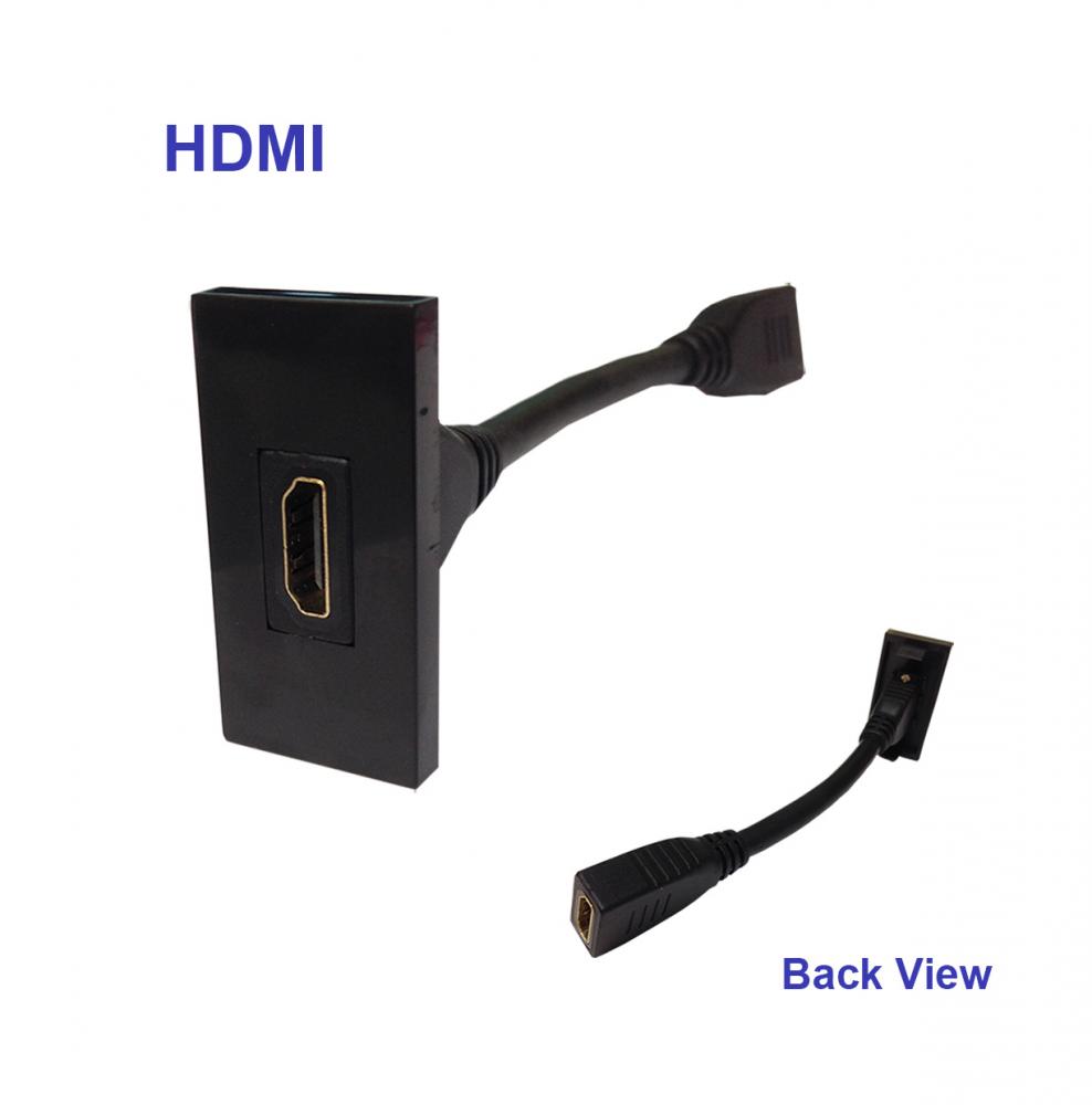 HDMI Coupler Tailed Lead Grid Outlet Module - Black