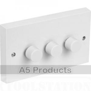WHITE PLASTIC Light Dimmer Switch 3 Gang  - 400W