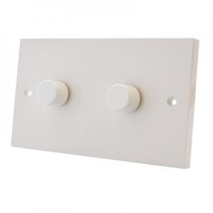 WHITE PLASTIC Light Dimmer Switch 2 Gang  - 1000W
