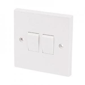 WHITE PLASTIC Double Switch 2 Gang