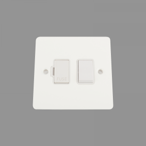 POWDER COATED FLAT WHITE FUSED SPUR SWITCH 13AMP WHITE INSERT; PLASTIC ROCKER SWITCH